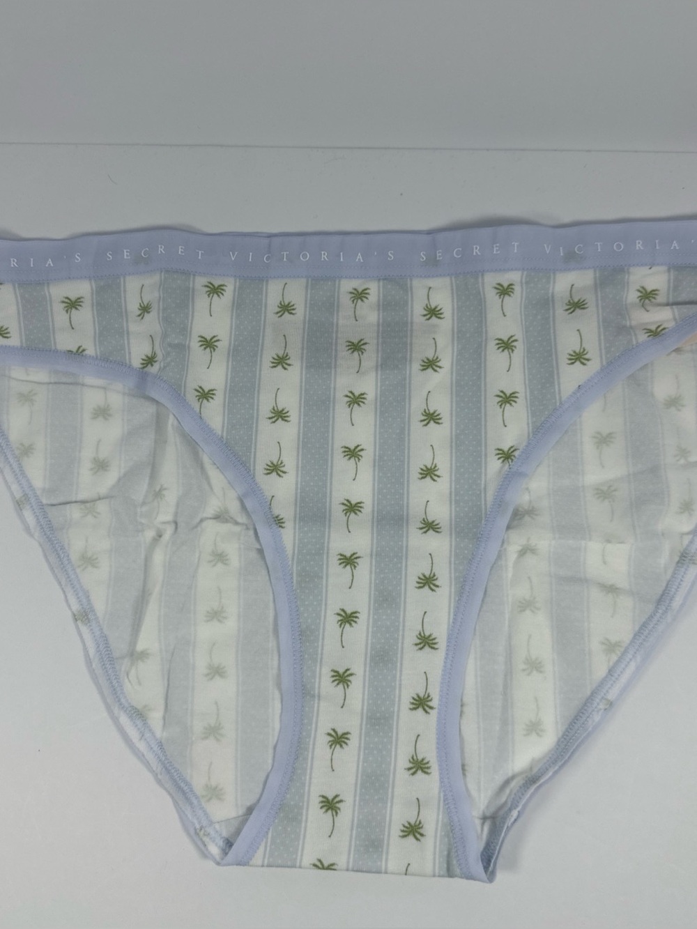 Victoria's Secret Palm Stripe Cotton Bikini - White & Light Blue